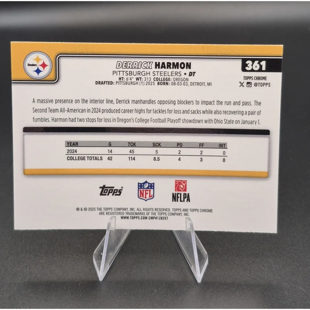2025 Topps Chrome Derrick Harmon #361 Rookie Aqua Wave /199 Pittsburgh‎ Steelers